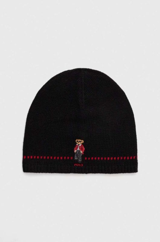 Вовняна шапка Polo Ralph Lauren колір чорний з тонкого трикотажу вовна (3630724)