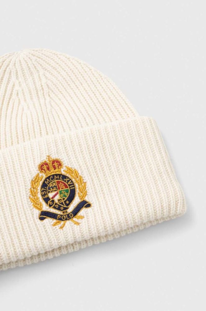 Вовняна шапка Polo Ralph Lauren колір бежевий з товстого трикотажу вовна (3630725) фото 3