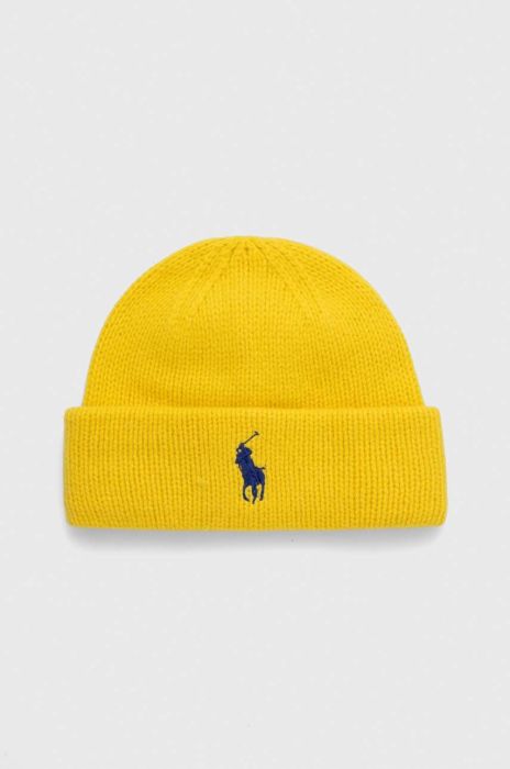 Вовняна шапка Polo Ralph Lauren колір жовтий з товстого трикотажу вовна Вовняна шапка Polo Ralph Lauren колір жовтий з товстого трикотажу вовна