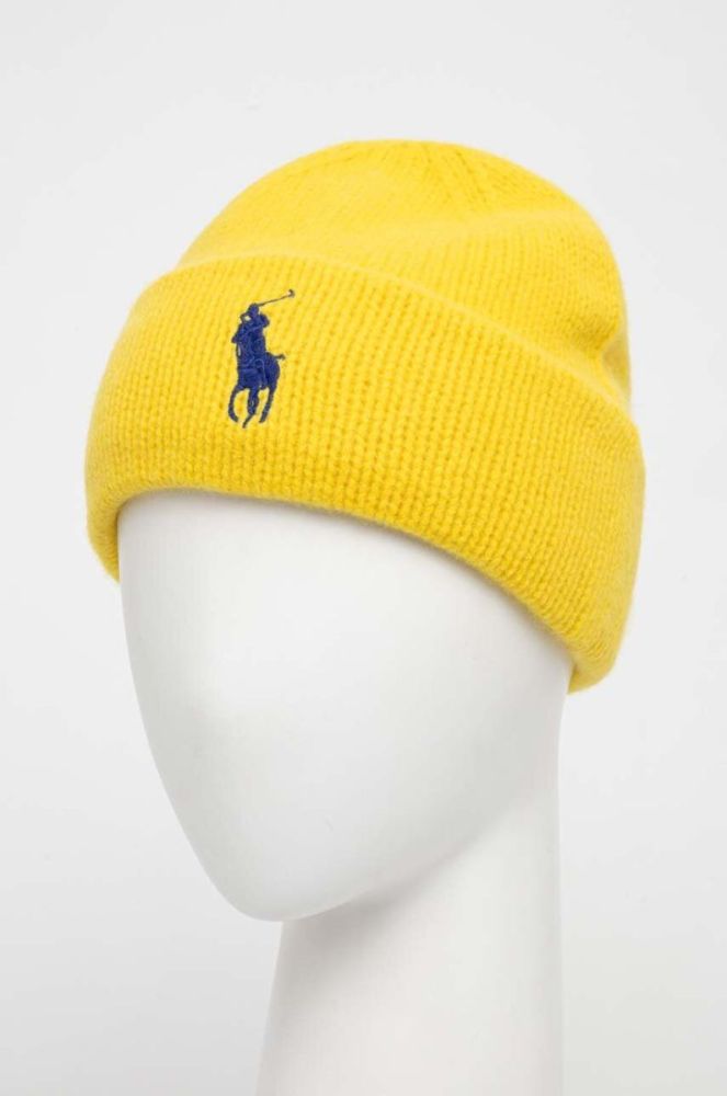 Вовняна шапка Polo Ralph Lauren колір жовтий з товстого трикотажу вовна фото 2