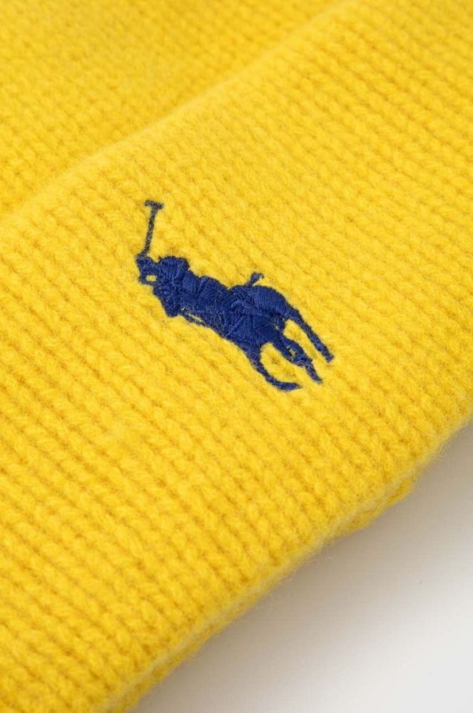 Вовняна шапка Polo Ralph Lauren колір жовтий з товстого трикотажу вовна фото 3