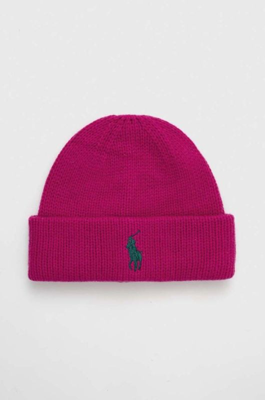 Вовняна шапка Polo Ralph Lauren колір рожевий з товстого трикотажу вовна