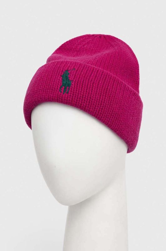 Вовняна шапка Polo Ralph Lauren колір рожевий з товстого трикотажу вовна фото 2