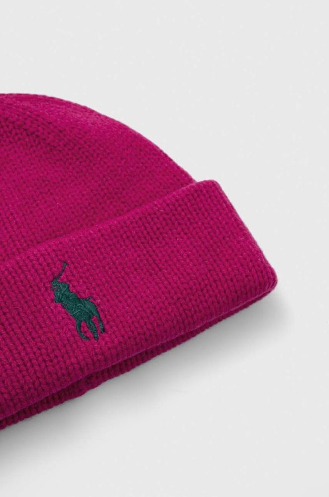 Вовняна шапка Polo Ralph Lauren колір рожевий з товстого трикотажу вовна фото 3