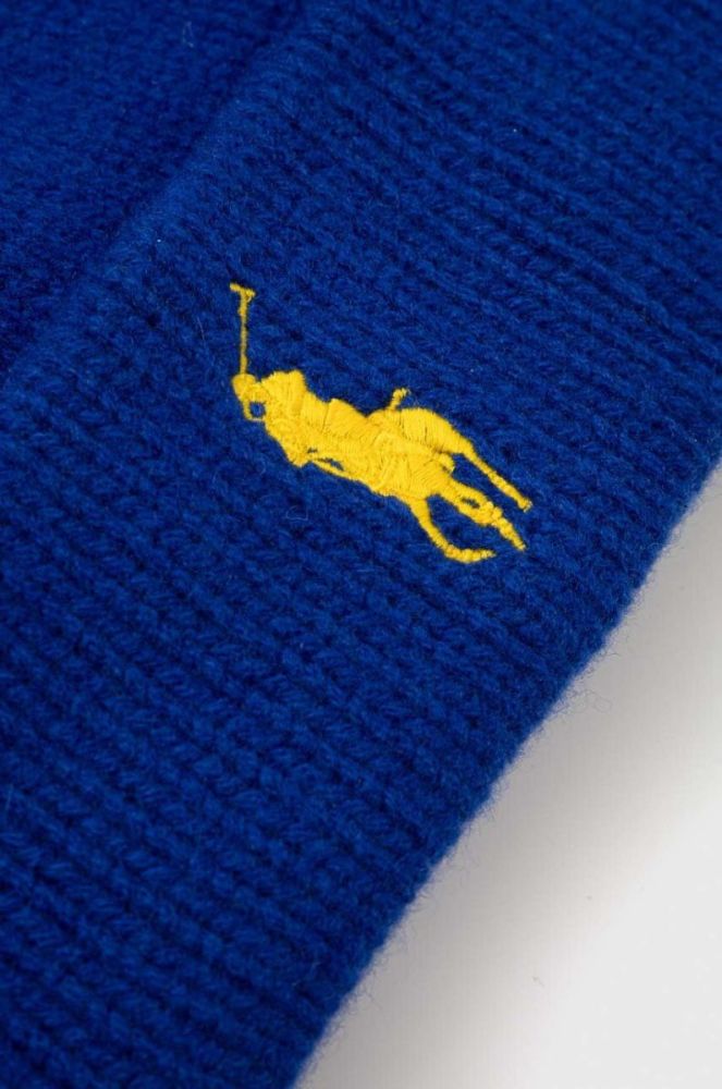 Вовняна шапка Polo Ralph Lauren з товстого трикотажу вовна колір блакитний (3630729) фото 3