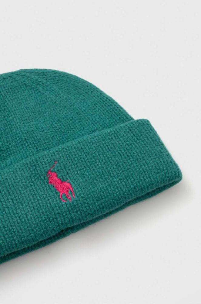 Вовняна шапка Polo Ralph Lauren колір зелений з товстого трикотажу вовна фото 3