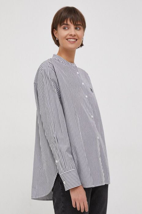 Бавовняна сорочка Tommy Hilfiger жіноча колір сірий relaxed зі стійкою