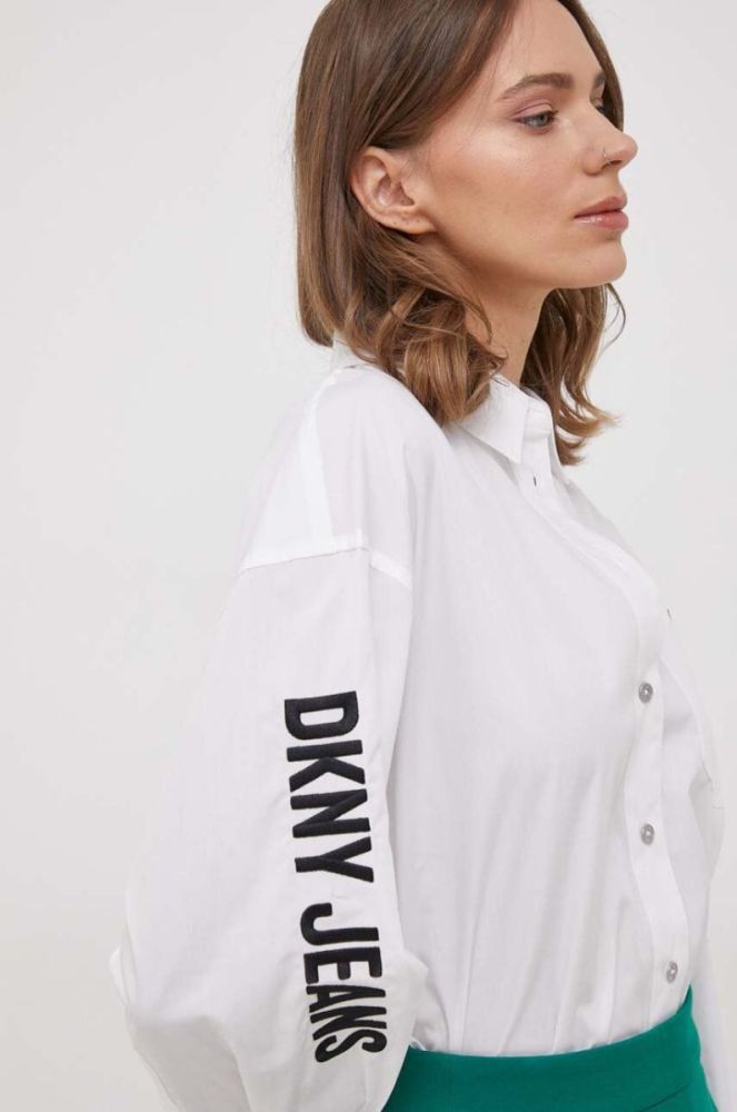Бавовняна сорочка Dkny жіноча колір білий relaxed класичний комір фото 5