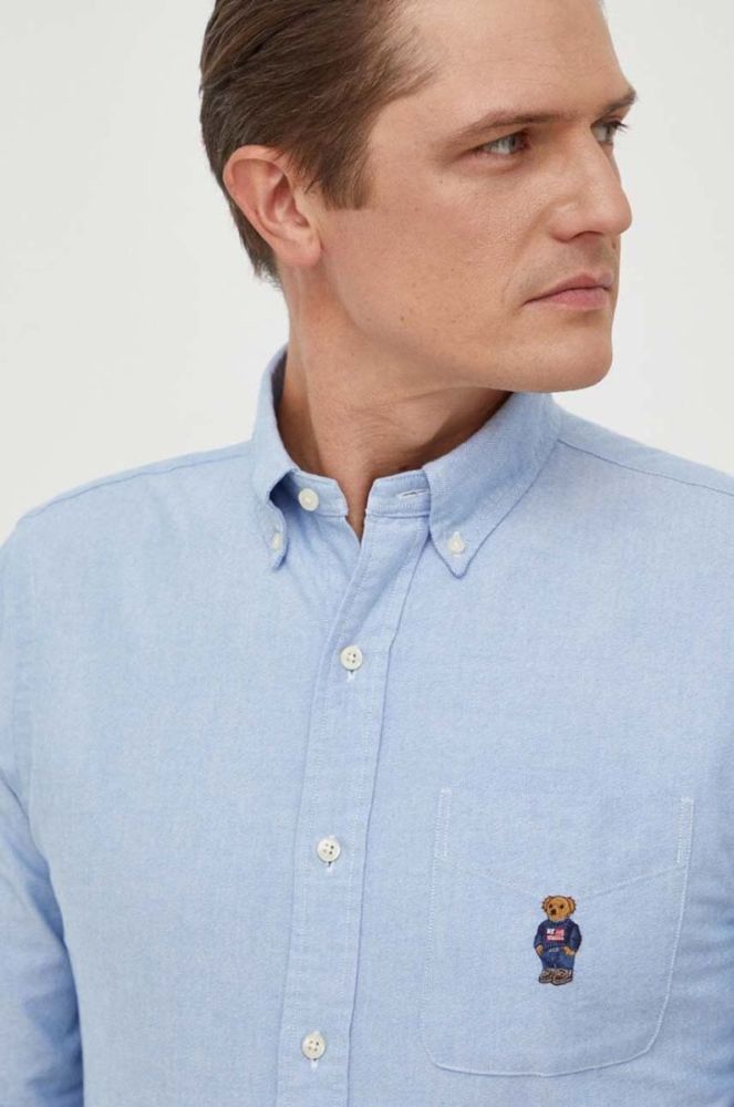 Бавовняна сорочка Polo Ralph Lauren чоловіча regular комір button-down колір блакитний (3691665) фото 4