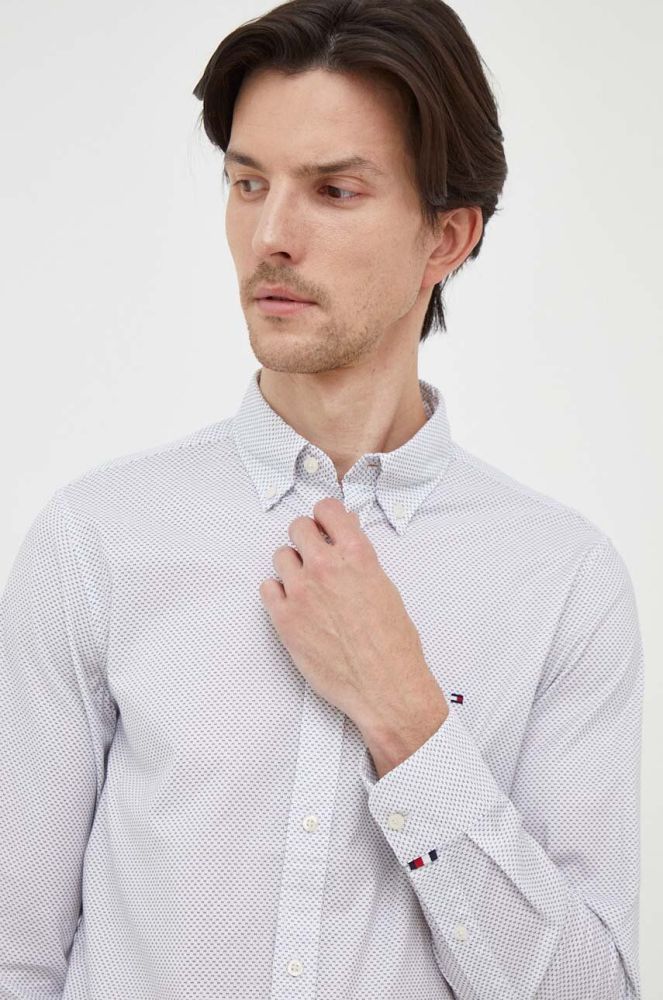 Бавовняна сорочка Tommy Hilfiger чоловіча колір білий slim комір button-down (3681737)