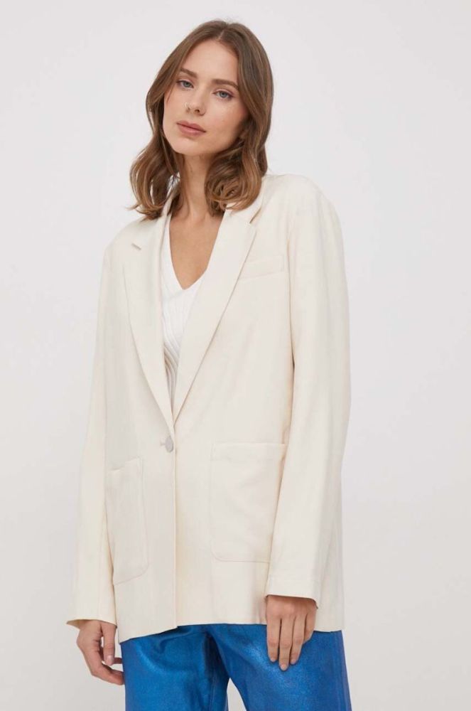 Піджак Dkny колір бежевий однобортний однотонна фото 4