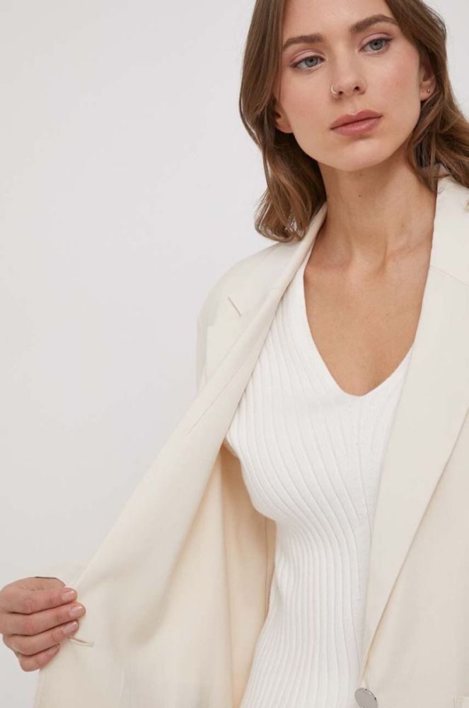 Піджак Dkny колір бежевий однобортний однотонна фото 6