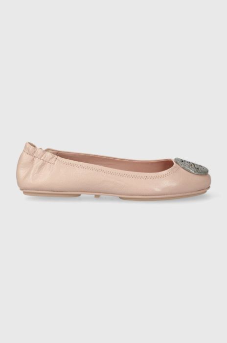 Шкіряні балетки Tory Burch Minnie Travel Ballet Pave колір рожевий  155637.652