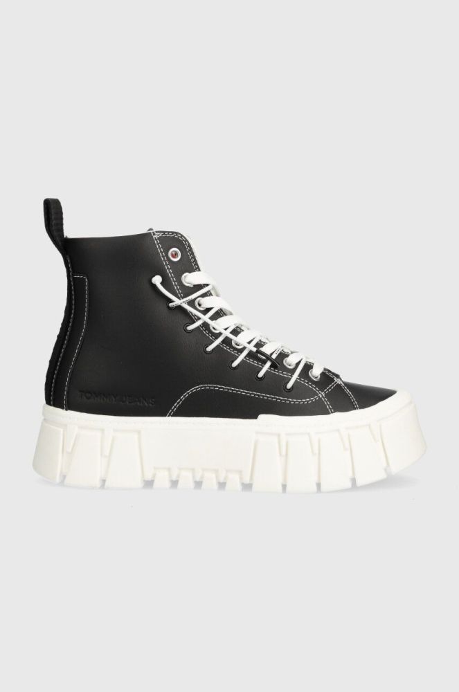 Шкіряні кеди Tommy Jeans TJW PLATFORM MC жіночі колір чорний EN0EN02498