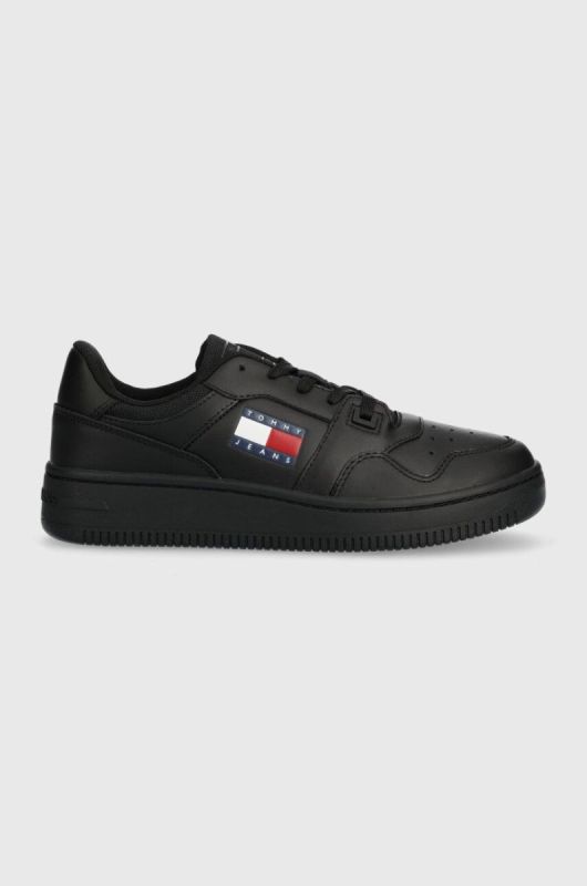 Шкіряні кросівки Tommy Jeans TJW RETRO BASKET ESS колір чорний EN0EN02505 (3683101)