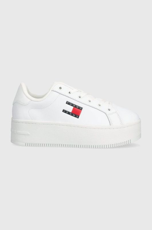 Шкіряні кросівки Tommy Jeans TJW FLATFORM ESS колір білий EN0EN02518