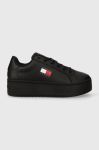 Шкіряні кросівки Tommy Jeans TJW FLATFORM ESS колір чорний EN0EN02518 Шкіряні кросівки Tommy Jeans TJW FLATFORM ESS колір чорний EN0EN02518