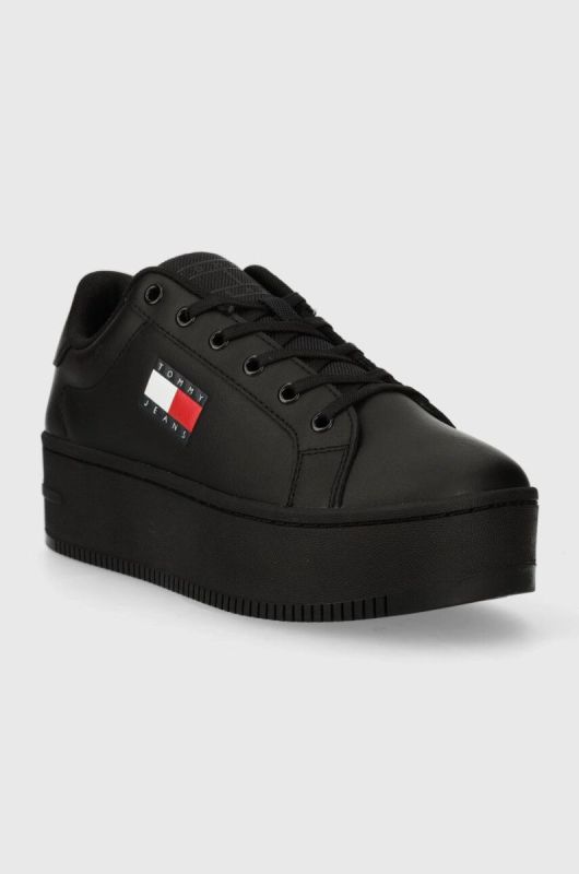 Шкіряні кросівки Tommy Jeans TJW FLATFORM ESS колір чорний EN0EN02518 фото 2