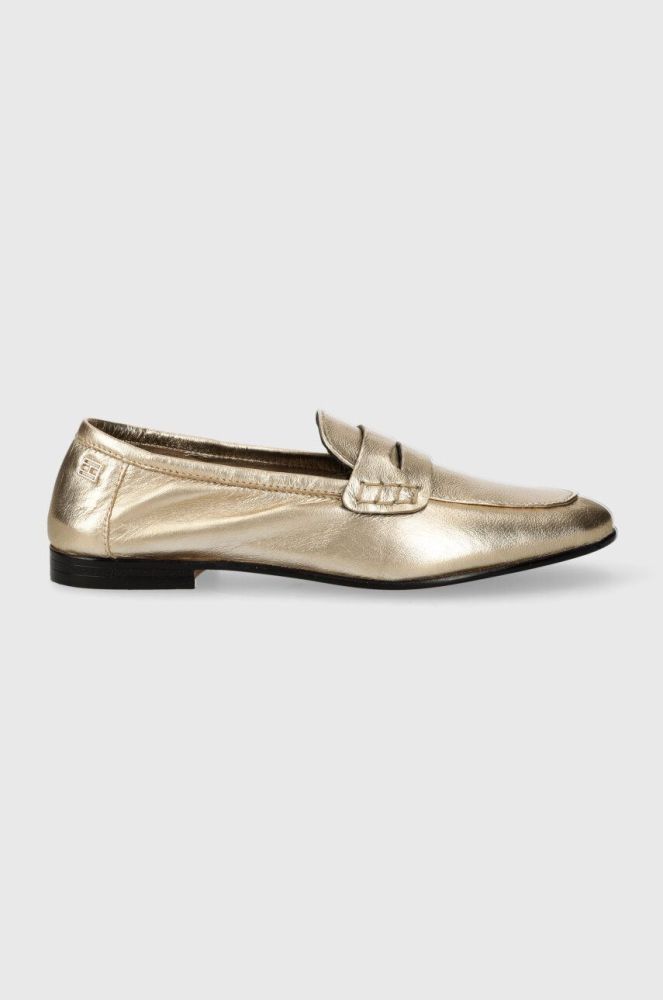 Шкіряні мокасини Tommy Hilfiger ESSENTIAL GOLDEN LOAFER жіночі колір золотий на плоскому ходу FW0FW07864