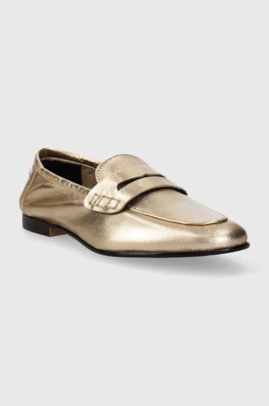 Шкіряні мокасини Tommy Hilfiger ESSENTIAL GOLDEN LOAFER жіночі колір золотий на плоскому ходу FW0FW07864 фото 2