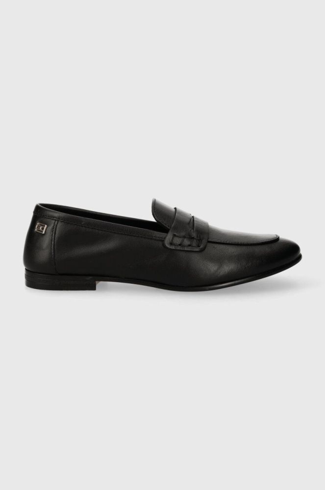 Шкіряні мокасини Tommy Hilfiger ESSENTIAL LEATHER LOAFER жіночі колір чорний на плоскому ходу FW0FW07769