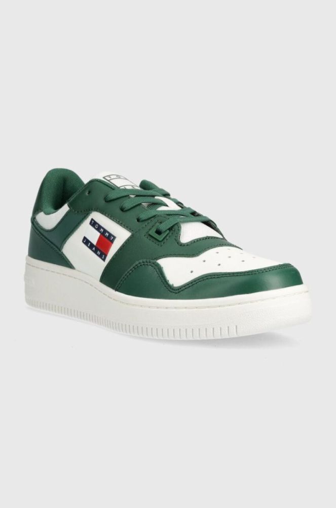 Шкіряні кросівки Tommy Jeans TJM RETRO BASKET ESS колір зелений EM0EM01395 фото 2