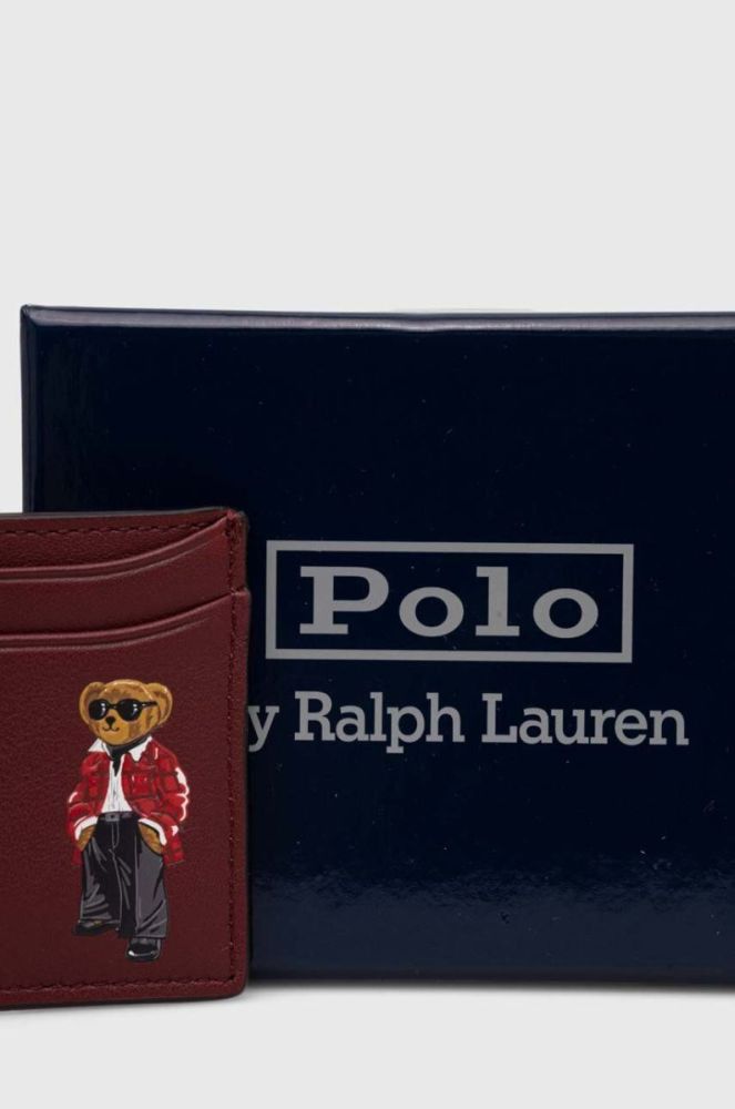 Шкіряний чохол на банківські карти Polo Ralph Lauren колір бордовий фото 3