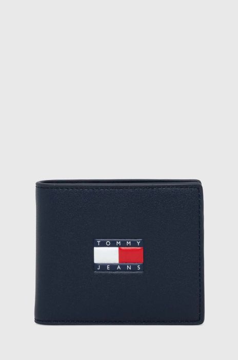 Шкіряний гаманець Tommy Jeans чоловічий колір синій