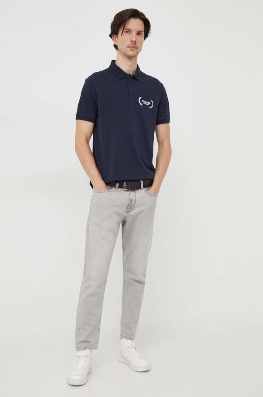 Бавовняне поло Tommy Hilfiger колір синій з аплікацією (3681932) фото 2