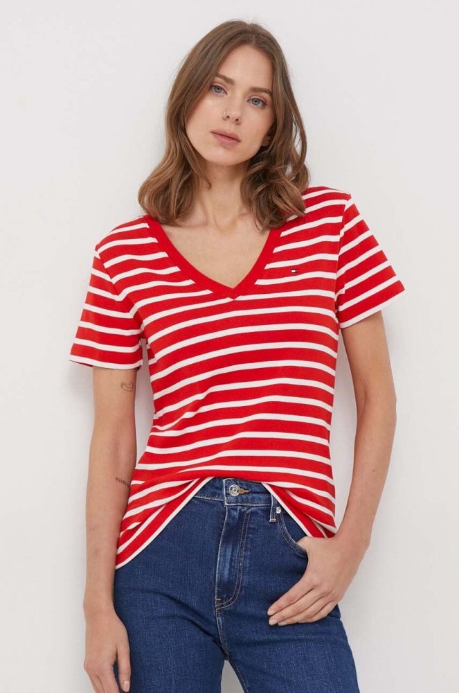 Бавовняна футболка Tommy Hilfiger жіночий колір червоний (3689556)