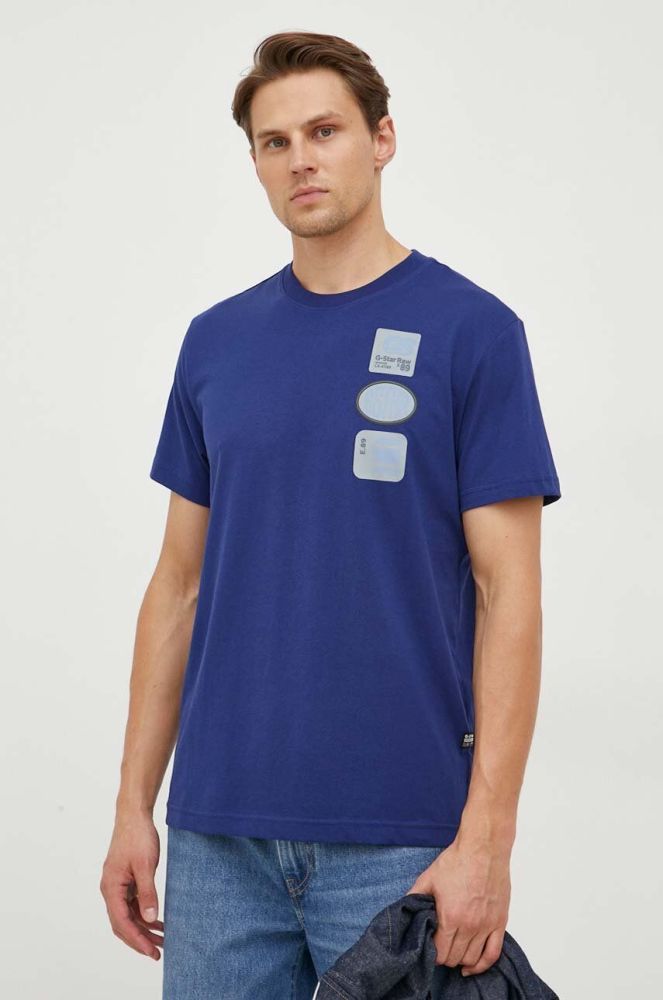 Бавовняна футболка G-Star Raw чоловічий з принтом колір блакитний (3676964)