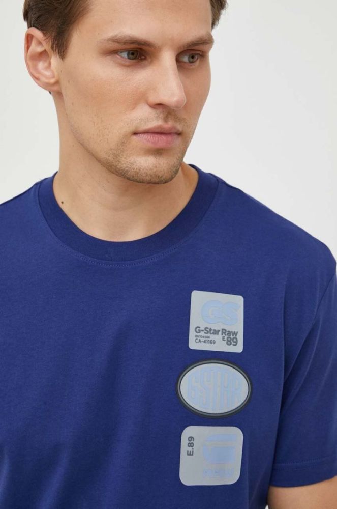 Бавовняна футболка G-Star Raw чоловічий з принтом колір блакитний (3676964) фото 4