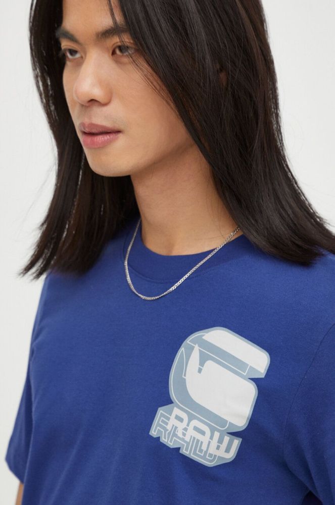 Бавовняна футболка G-Star Raw чоловічий з принтом колір блакитний (3654229)