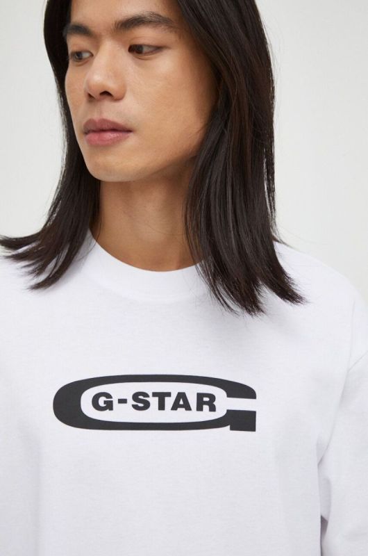 Бавовняна футболка G-Star Raw чоловічий колір білий з принтом фото 2