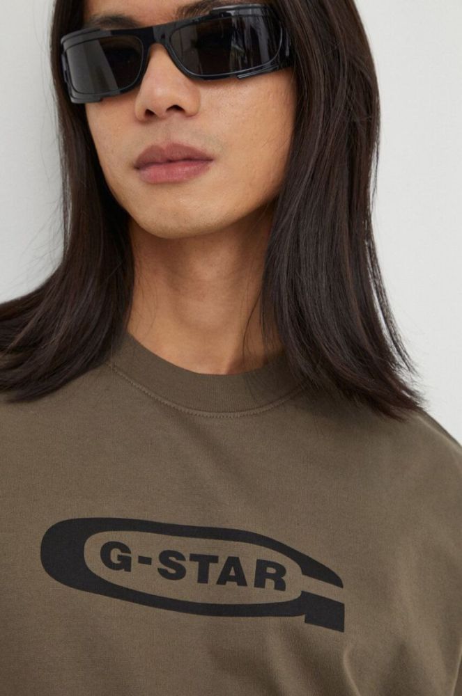 Бавовняна футболка G-Star Raw чоловічий колір зелений з принтом фото 4