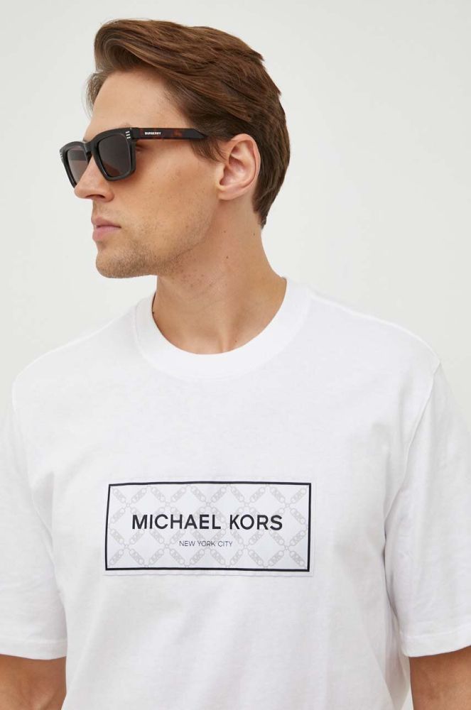 Бавовняна футболка Michael Kors чоловічий колір білий з аплікацією