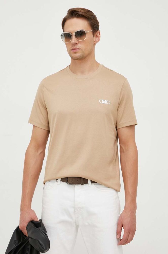 Бавовняна футболка Michael Kors чоловічий колір бежевий з аплікацією (3651889)