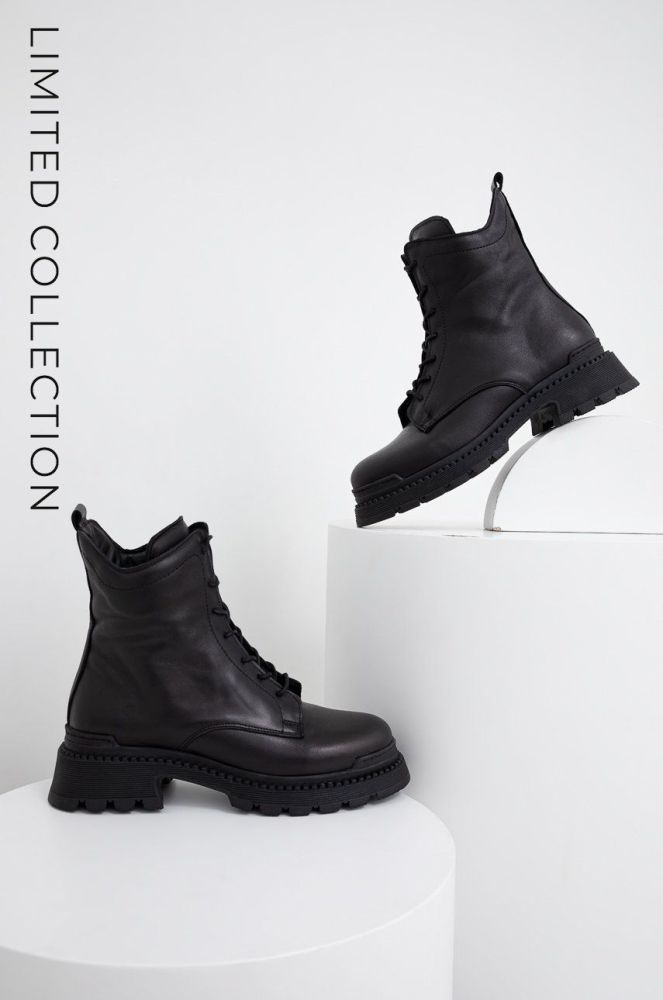 Шкіряні черевики Answear Lab жіночі колір чорний на плоскому ходу злегка утеплена (2645080)