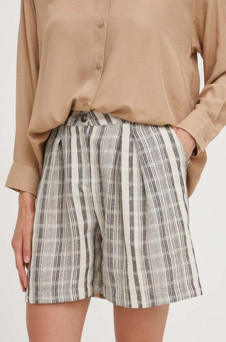 Шорти з домішкою льону Answear Lab колір бежевий візерунок висока посадка