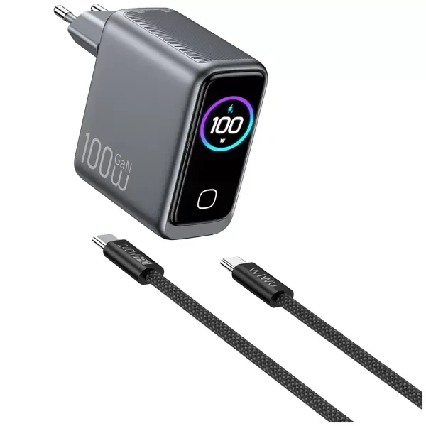 Мережевий зарядний пристрій WIWU CHG300 Voyager GaN Fast Charger (2xUSB-C, 1xUSB-A) 100W Grey + кабель USB-C to USB-C Grey фото 2