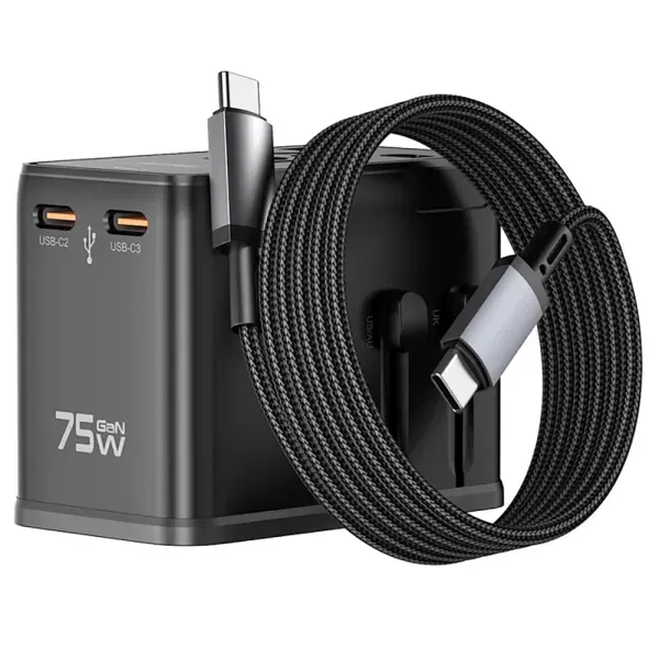Універсальний адаптер для заряджання WIWU Wi-UA015 Universal Plug Adapter 3xUSB-C+USB 2500W+PD 75W Black