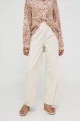 Штани з льоном Answear Lab жіночі колір бежевий широке висока посадка