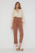 Штани з льоном Answear Lab жіночі колір коричневий пряме висока посадка