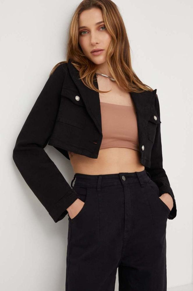 Джинсова куртка Answear Lab жіноча колір чорний перехідна (3398695)
