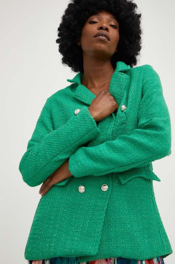 Піджак з вовною Answear Lab колір зелений двобортний однотонний