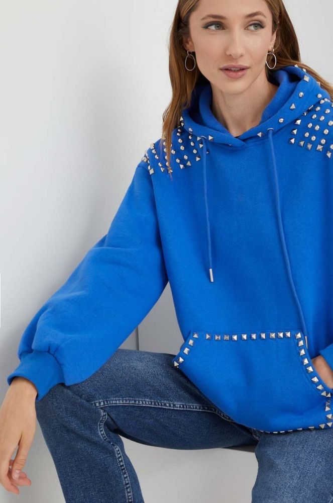 Кофта Answear Lab жіноча з капюшоном з аплікацією колір блакитний