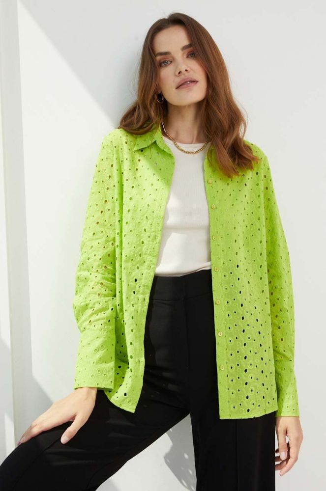 Бавовняна сорочка Answear Lab жіноча колір зелений regular класичний комір