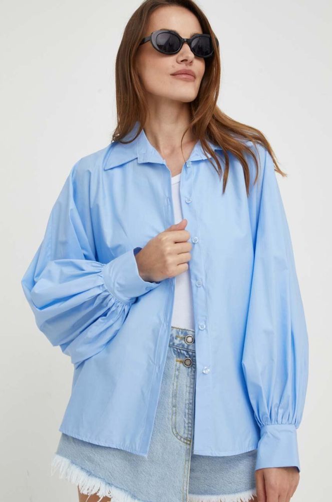 Бавовняна сорочка Answear Lab жіноча relaxed класичний комір колір блакитний (3377312)