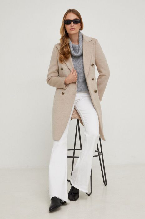 Пальто з вовною Answear Lab колір бежевий перехідний двобортний (3589118)