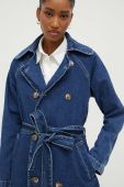 Джинсовий плащ Answear Lab жіночий колір синій перехідний двобортний